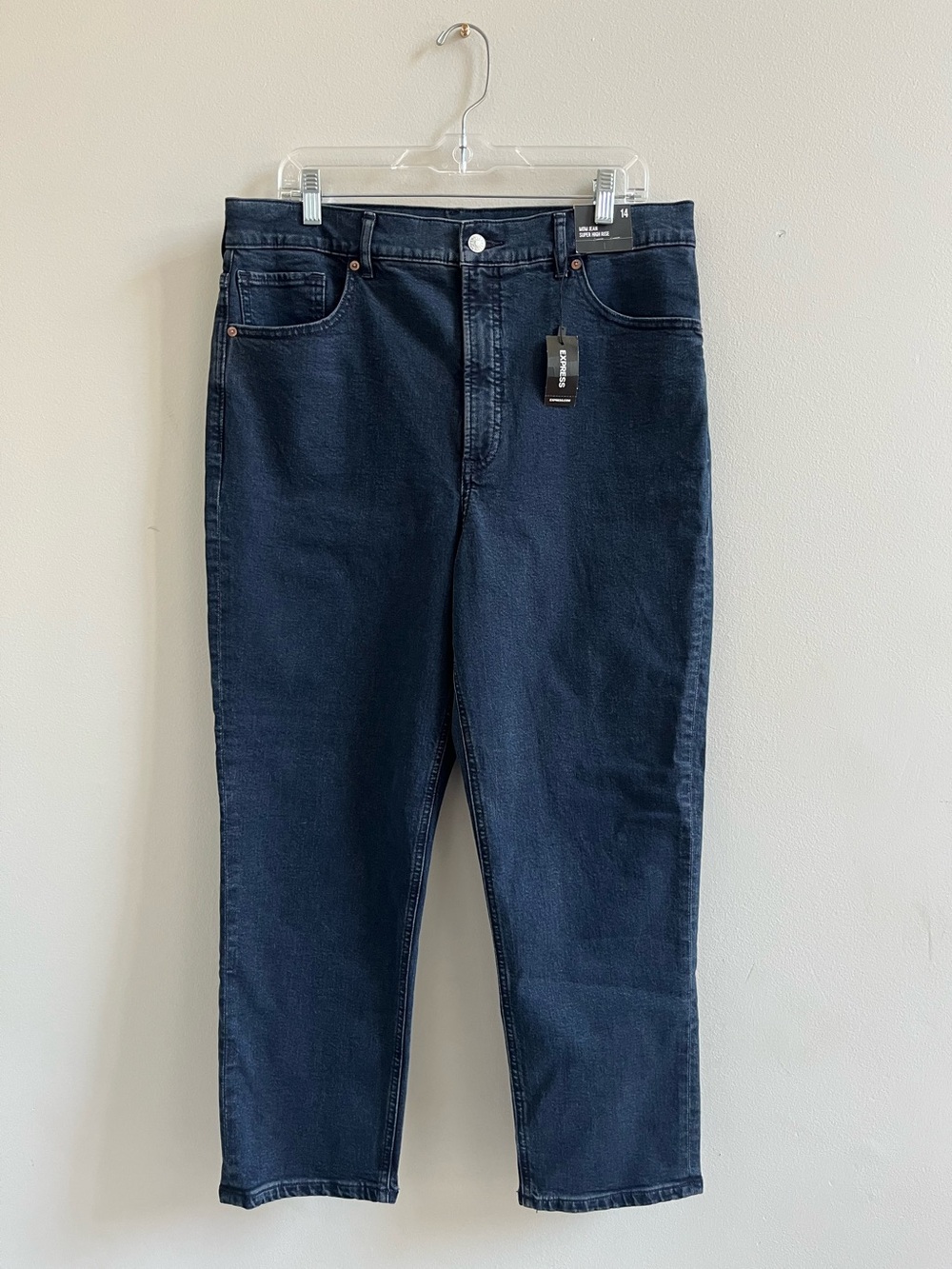 Express Mom Jean Super High Rise in Deep Indigo Size 14